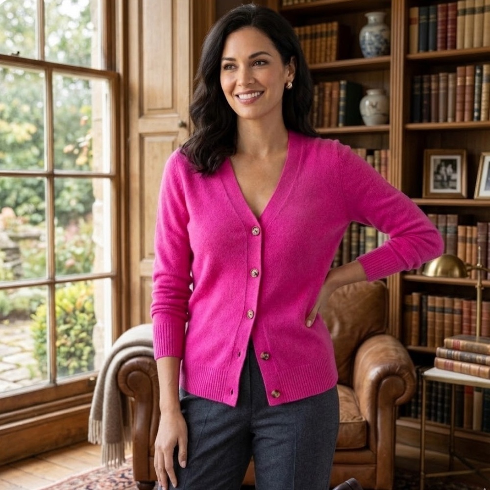 NWT C by Bloomingdale's 100% Cashmere Grandfather Cardigan Cherry Blossom XSMALL